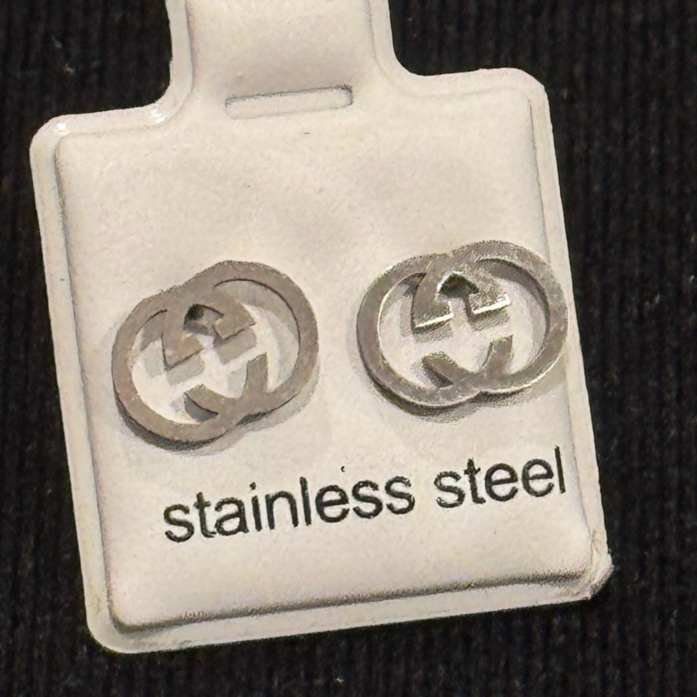 Fashion Jewelry Silver Stainless Steel Monogram Earrings .25 inch